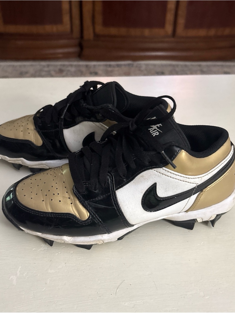Nike Black White Air Jordan Gold Low-Top Football Cleats 6Y
